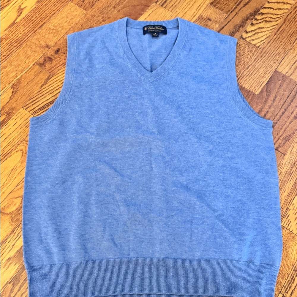 Brooks Brothers men’s size medium supima cotton blue v neck sweater vest - Picture 9 of 11